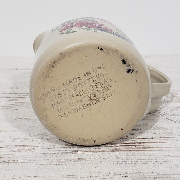 Casey Pottery Marshall TX Stoneware Creamer Handpainted Floral Heart Wreath - Picture 2 of 5